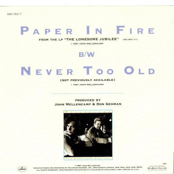 John Cougar Mellencamp : Paper In Fire (7", Single, 49 )