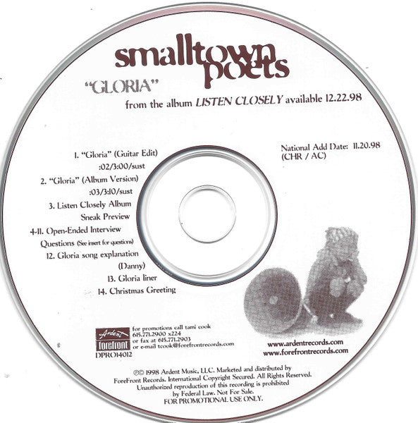 Smalltown Poets : Gloria (CD, Maxi, Promo)