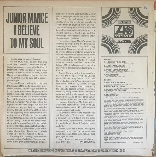 Junior Mance : I Believe To My Soul (LP, Album, Col)
