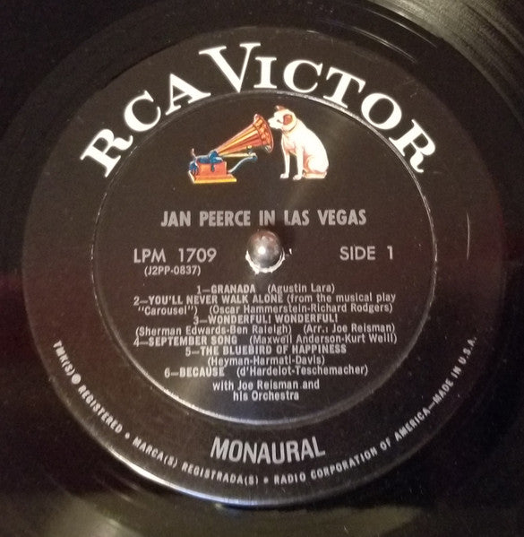 Jan Peerce With Joe Reisman And His Orchestra : Jan Peerce In Las Vegas (LP, Album, Mono, RE)