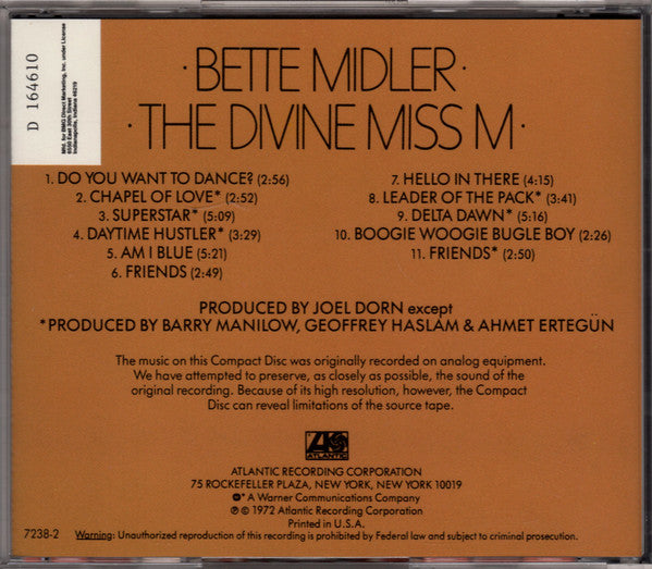 Bette Midler : The Divine Miss M (CD, Album, Club, RE)