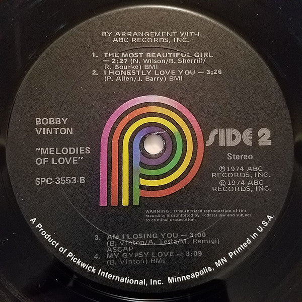 Bobby Vinton : Melodies Of Love (LP, Album, RE, Kee)