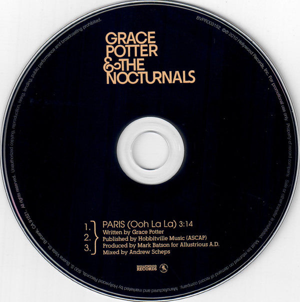 Grace Potter & The Nocturnals : Paris (Ooh La La) (CD, Single, Promo + DVD, Promo, NTSC)