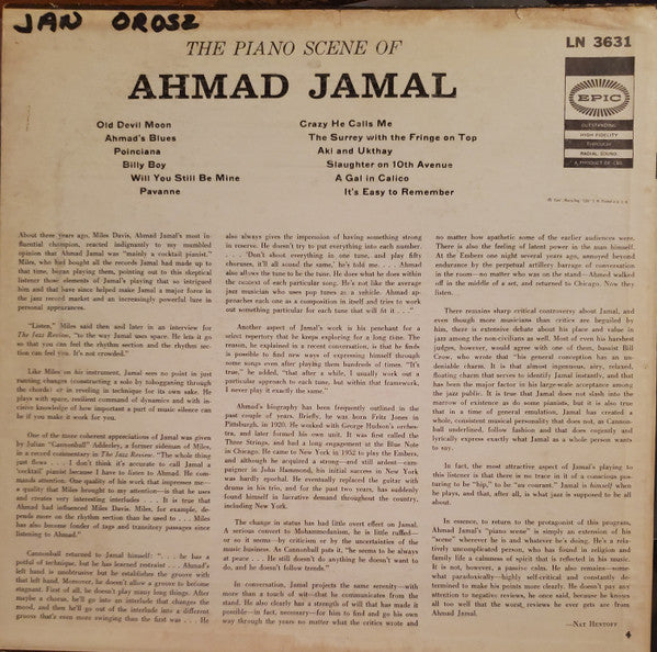 Ahmad Jamal : The Piano Scene Of Ahmad Jamal (LP, Album, Mono)