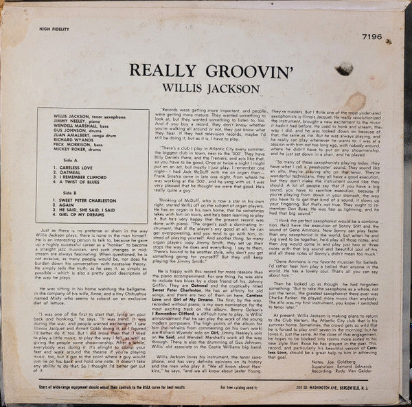 Willis Jackson : Really Groovin' (LP, Album, Mono)