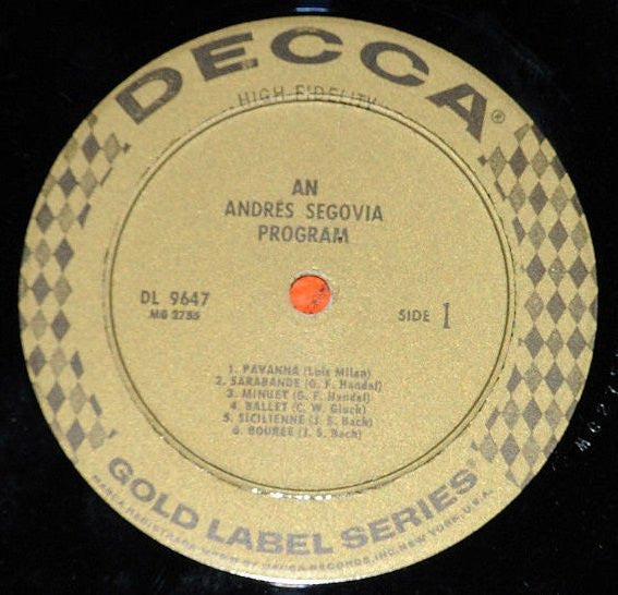 Andrés Segovia : An Andrés Segovia Program (LP, Album, Mono, RP)