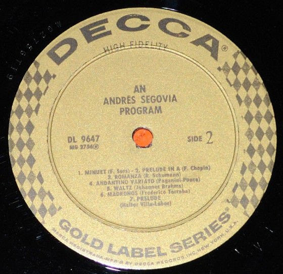 Andrés Segovia : An Andrés Segovia Program (LP, Album, Mono, RP)
