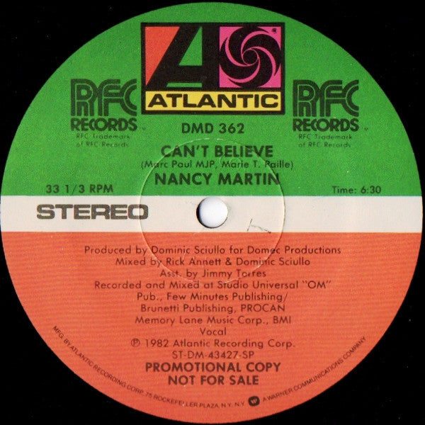 Nancy Martinez : Can't Believe (12", Promo)
