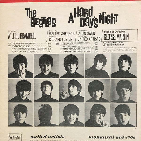 The Beatles : A Hard Day's Night (Original Motion Picture Sound Track) (LP, Album, Mono)