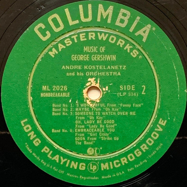 André Kostelanetz And His Orchestra : Music Of George Gershwin (10", Album, Mono)