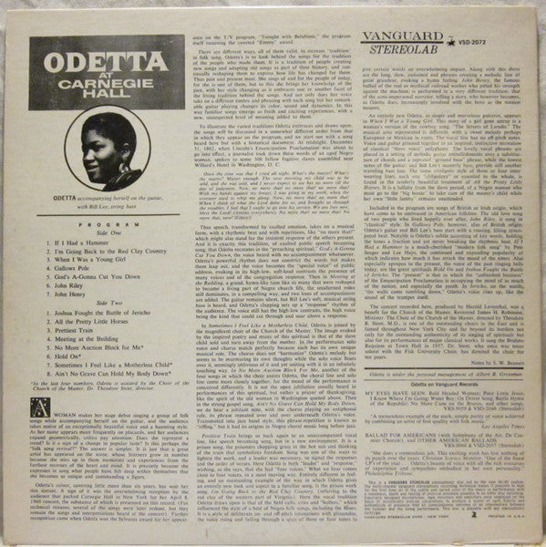 Odetta : At Carnegie Hall (LP, Album, Ter)