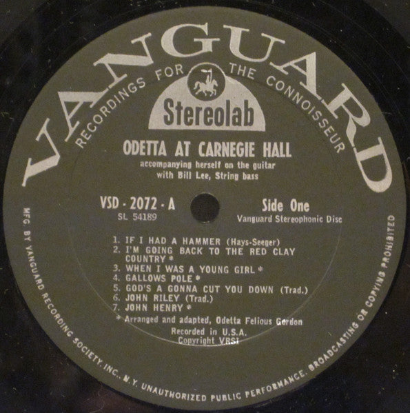 Odetta : At Carnegie Hall (LP, Album, Ter)