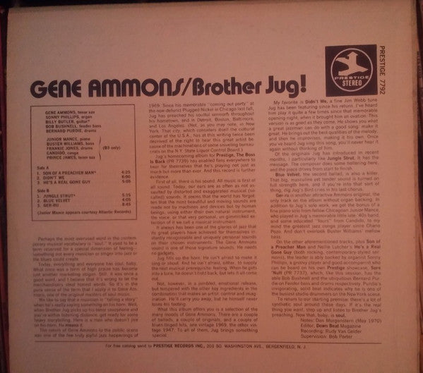 Gene Ammons : Brother Jug! (LP, Album, Blu)