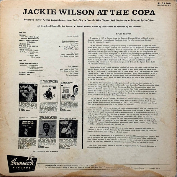 Jackie Wilson : Jackie Wilson At The Copa (LP, Album, Mono, RP, Glo)