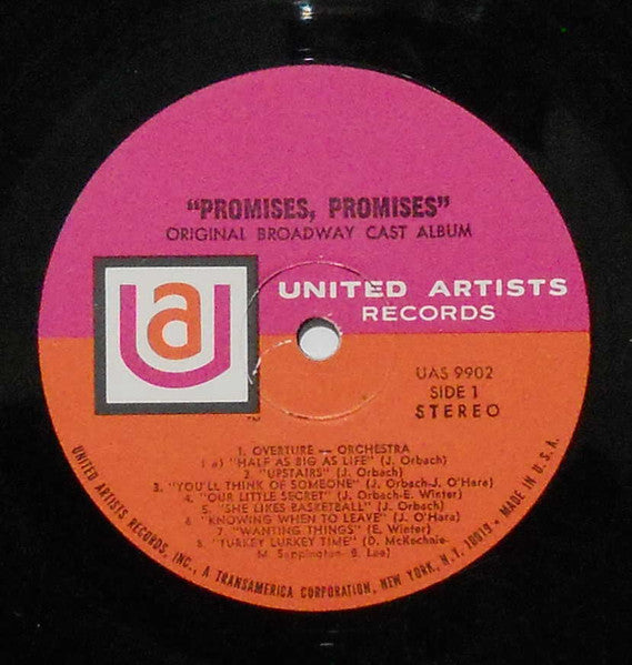Burt Bacharach , Lyrics By Hal David / Starring Jerry Orbach, Jill O'Hara, Edward Winter , Presented By David Merrick (2) : Promises, Promises (Original Broadway Cast Album) (LP, Album)