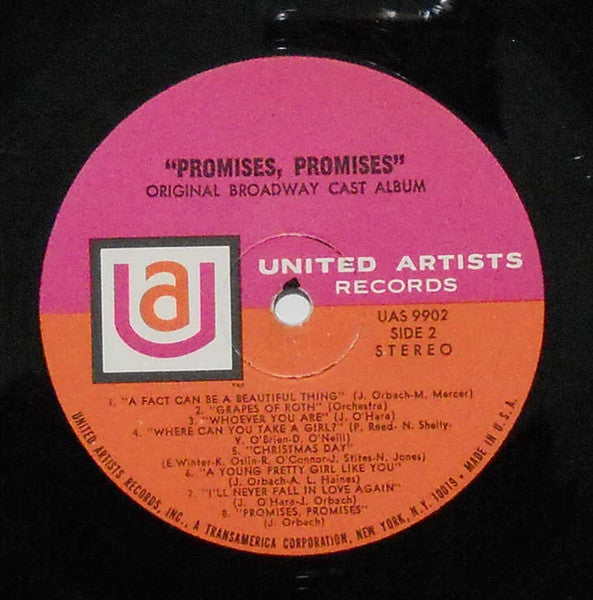 Burt Bacharach , Lyrics By Hal David / Starring Jerry Orbach, Jill O'Hara, Edward Winter , Presented By David Merrick (2) : Promises, Promises (Original Broadway Cast Album) (LP, Album)