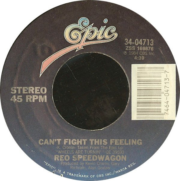 REO Speedwagon : Can't Fight This Feeling (7", Single, Styrene, Pit)