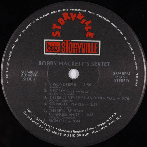 The Bobby Hackett Sextet : Bobby Hackett's Sextet (LP, Album, RE)