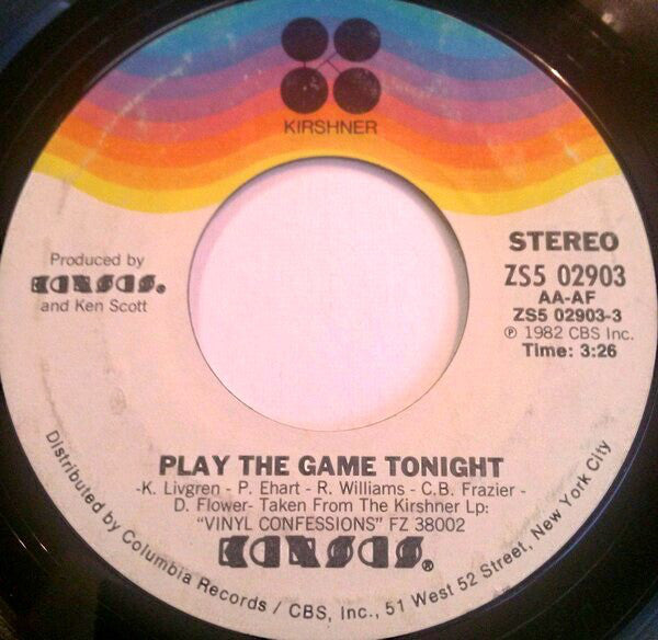 Kansas (2) : Play The Game Tonight / Play On (7", Single, Styrene, Pit)