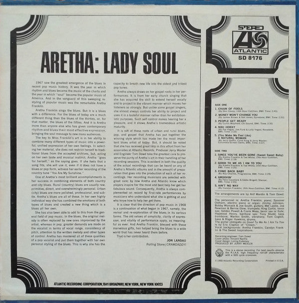 Aretha Franklin : Lady Soul (LP, Album, Pre)