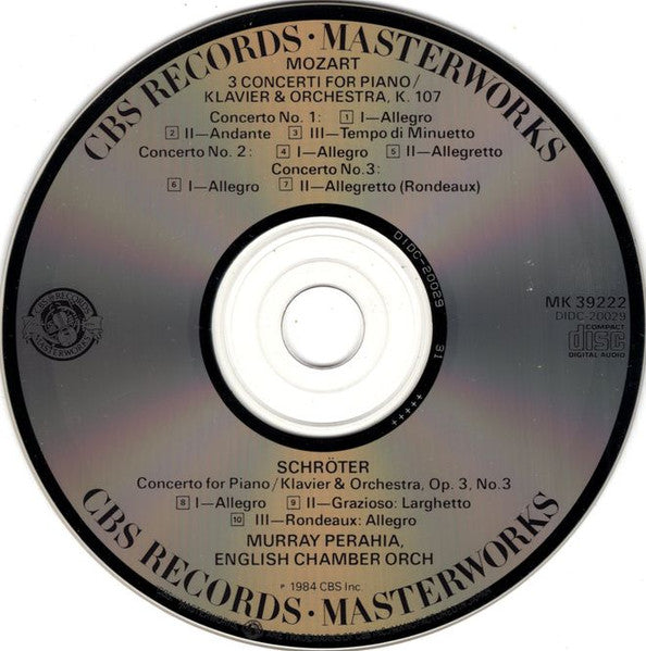 Murray Perahia, Mozart*, J.S. Schröter*, English Chamber Orchestra : 3 Concerti. K. 107 / Piano Concerto Op. 3, No. 3 (CD, Album)