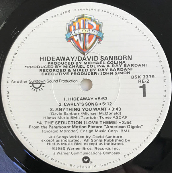 David Sanborn : Hideaway (LP, Album, Los)