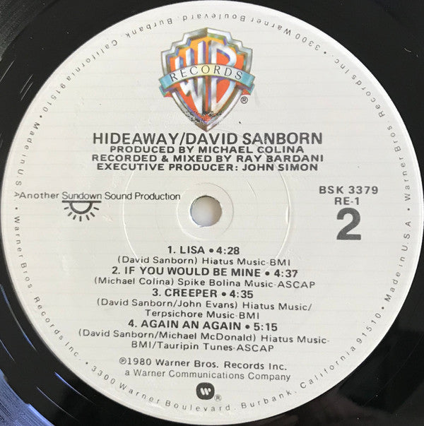 David Sanborn : Hideaway (LP, Album, Los)