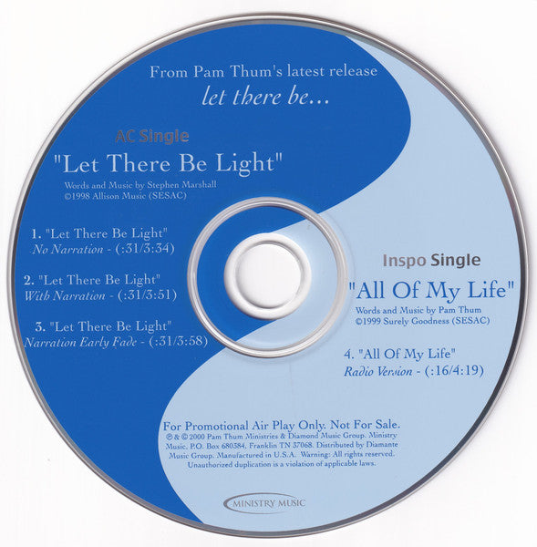 Pam Thum : Let There Be Light / All Of My Life (CD, Maxi, Promo)