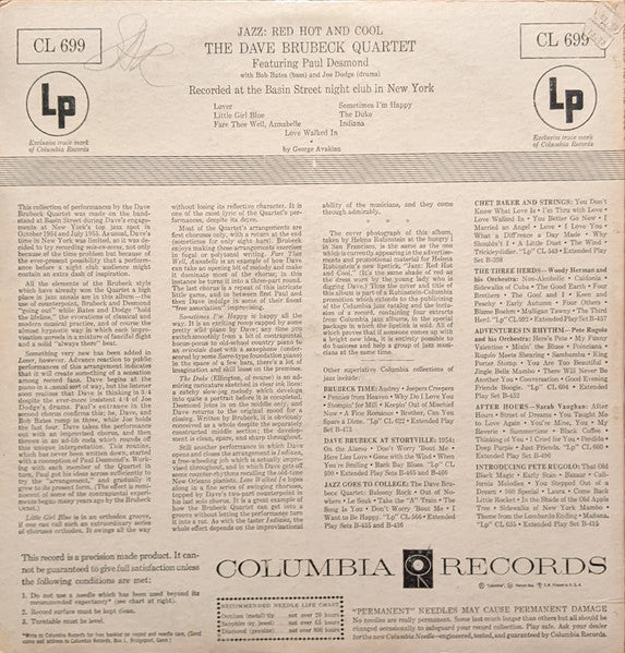 The Dave Brubeck Quartet : Jazz: Red Hot And Cool (LP, Album, Mono, Hol)