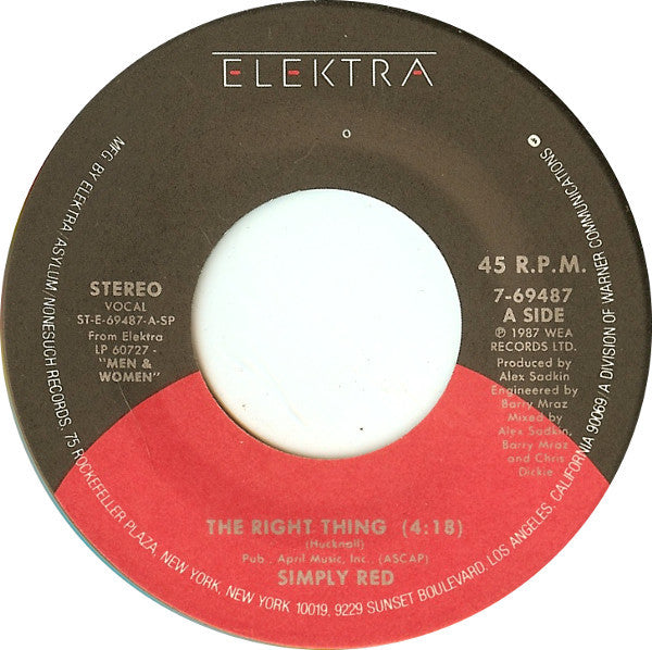 Simply Red : The Right Thing (7", Single, Spe)
