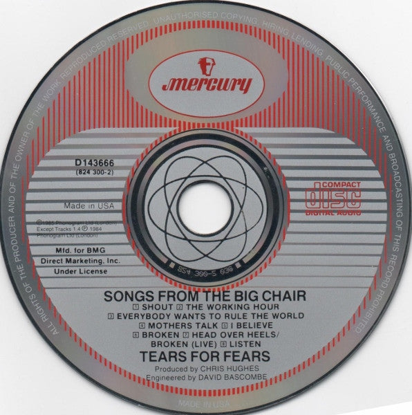 Tears For Fears : Songs From The Big Chair (CD, Album, Club, RE, PDO)