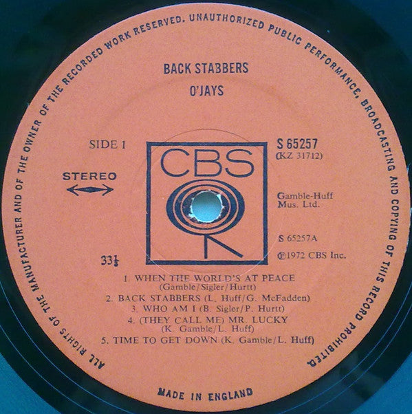 The O'Jays : Back Stabbers (LP, Album)
