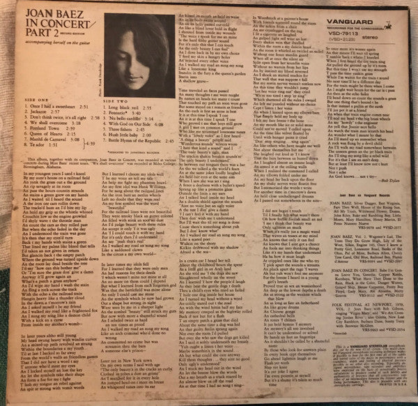 Joan Baez : In Concert Part 2 (LP, Album, RE, Gol)