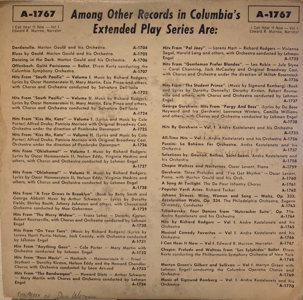 Edward R. Murrow And Fred W. Friendly : I Can Hear It Now Volume 1 Part 1: 1932-1939 (7", EP)