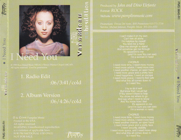 Jeni Varnadeau : I Need You (CD, Single, Promo)