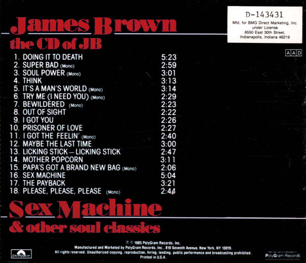 James Brown : CD Of JB (Sex Machine And Other Soul Classics) (CD, Comp, Club, RE)