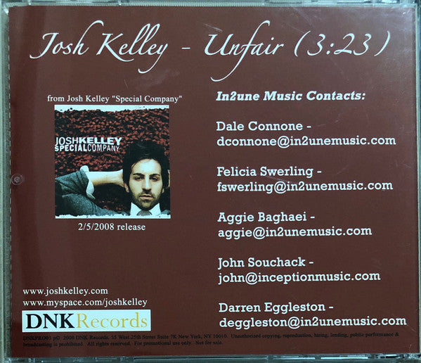 Josh Kelley : Unfair (CD, Single, Promo)
