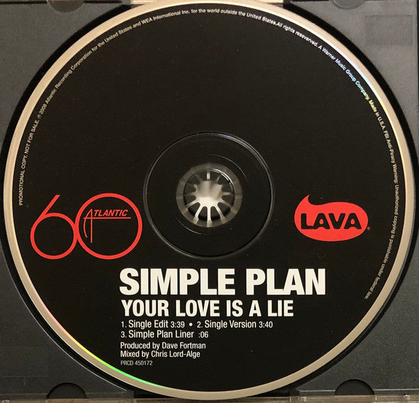 Simple Plan : Your Love Is A Lie (CD, Single, Promo)