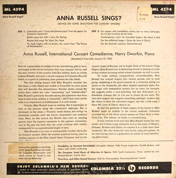 Anna Russell : Anna Russell Sings? (LP, Album, Mono)