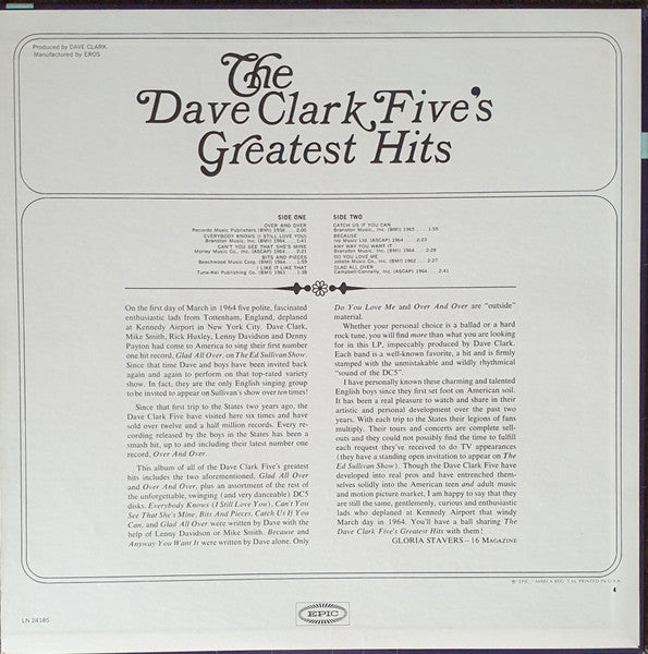 The Dave Clark Five : The Dave Clark Five's Greatest Hits (LP, Album, Comp, Mono, Ter)