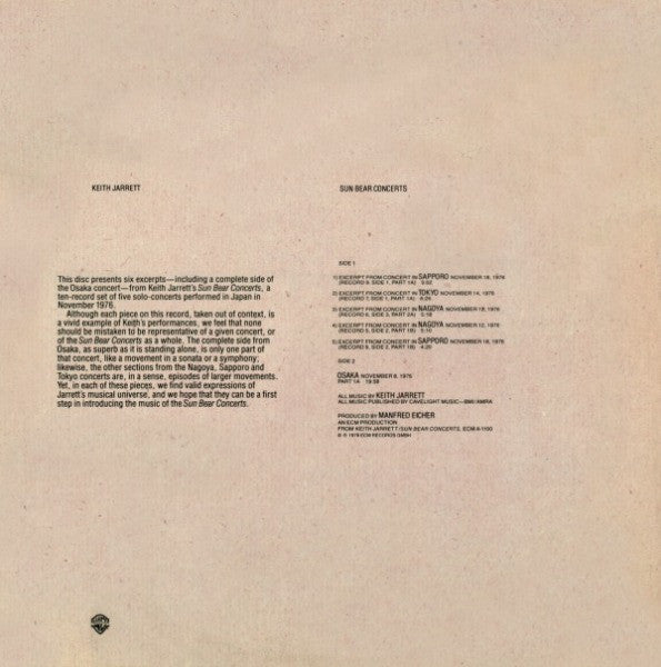 Keith Jarrett :  Sun Bear Concerts Piano Solo Recorded In Japan (LP, Promo, Smplr)