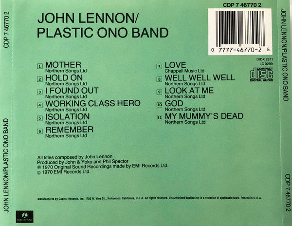 John Lennon / The Plastic Ono Band : John Lennon / Plastic Ono Band (CD, Album, RE)