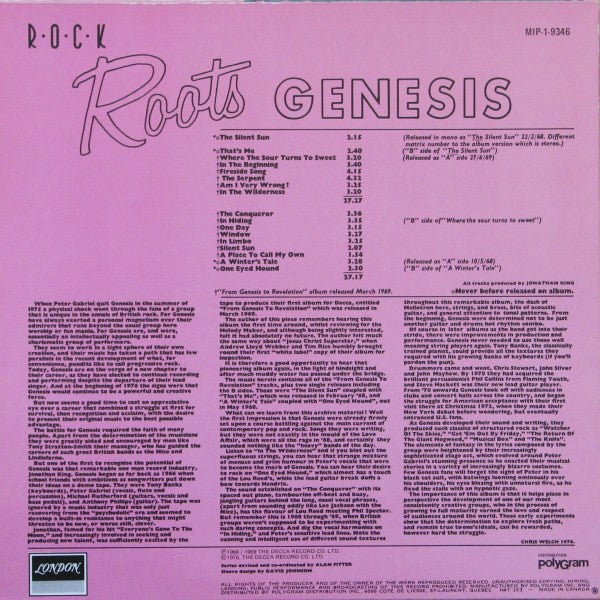 Genesis : Rock Roots (LP, Album, Mono, RE, RP)