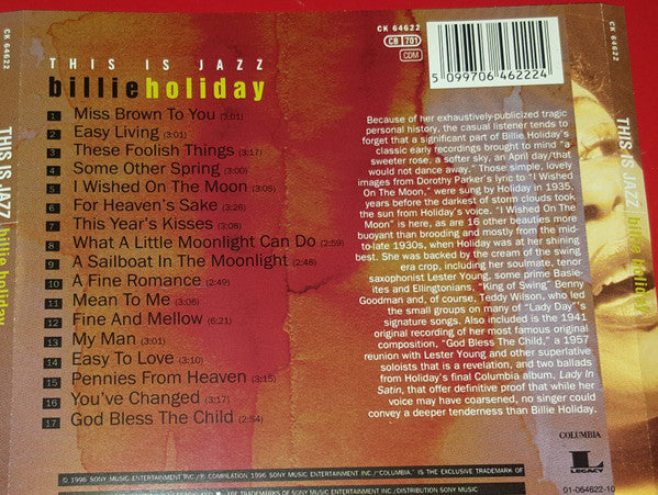 Billie Holiday : This Is Jazz  (CD, Comp, RM)