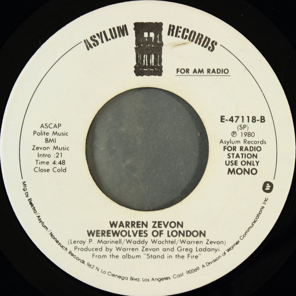 Warren Zevon : Lawyers, Guns And Money (7", Mono, Promo, SP )