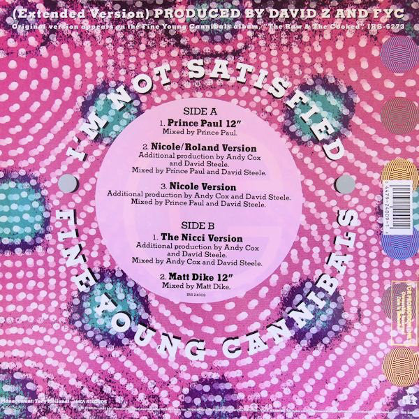 Fine Young Cannibals : I'm Not Satisfied (12", Single)