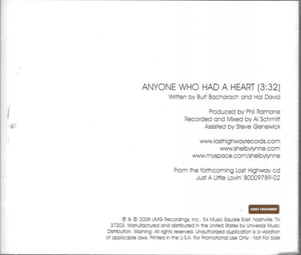 Shelby Lynne : Anyone Who Had A Heart (CD, Single, Promo)