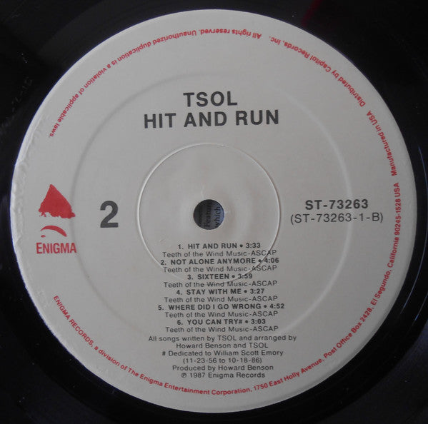 T.S.O.L. : Hit And Run (LP, Album)
