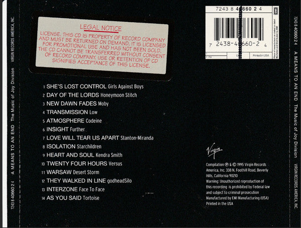 Various : A Means To An End (The Music Of Joy Division) (CD, Comp, Promo)