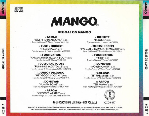 Various : Reggae On Mango (CD, Comp, Promo)
